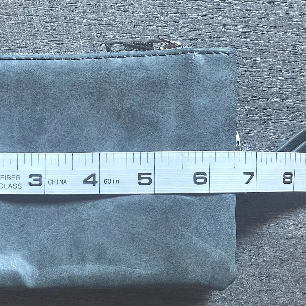 Charlotte Russe, Faux Leather, Gray, 3-Pocket, Wristlet. 4.25 by 6.5 inches.